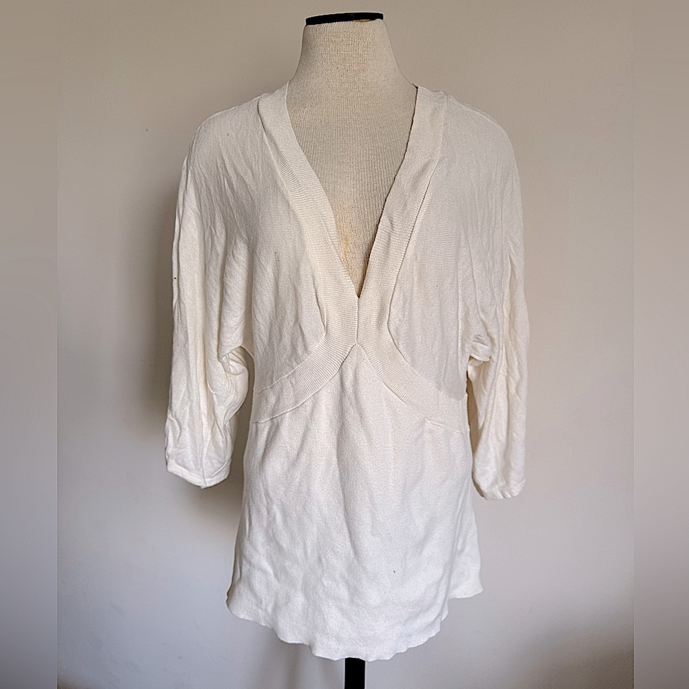 OLD NAVY Vintage Off White Cream V Neck Long Sleeve Sweater Top XXL